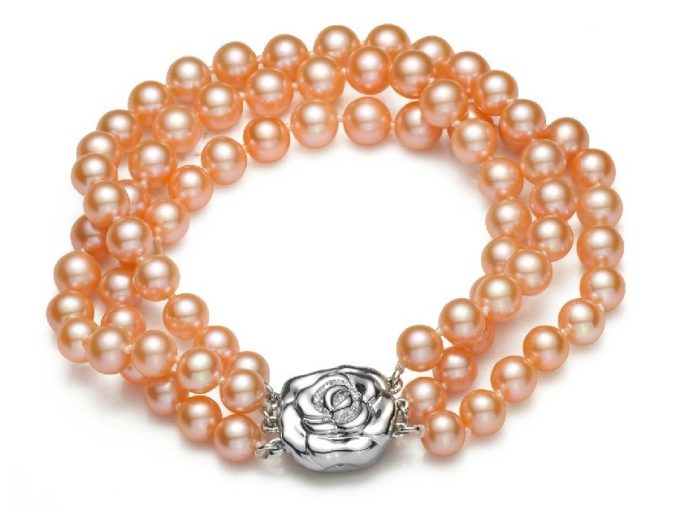 Triple-Strand 6-10 mm Pink/Peach Pearl Bracelet