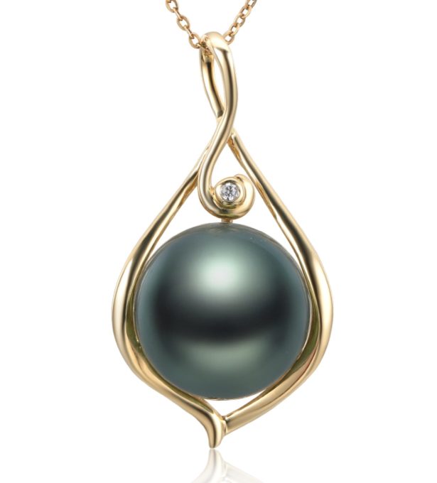 14K Gold Ahern Tahitian Pearl and Diamond Pendant
