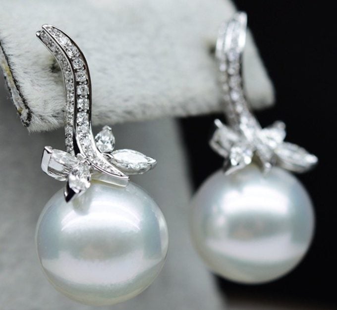 Quasar South Sea Pearl and Diamond Earrings