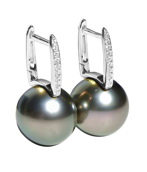 14K Gold Tahitian Pearl and Diamond Dalia Earrings