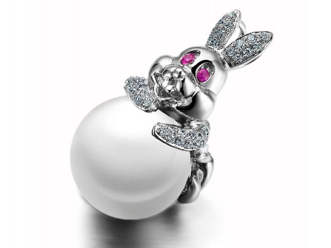 Rabbit Akoya Pearl and Diamond Pendant