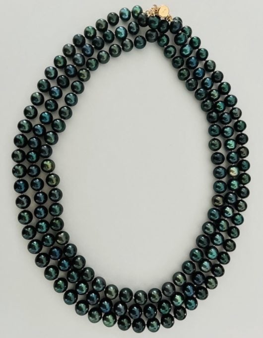 Triple Strand 8-8.5 mm Peacock Green Akoya Pearl Strands