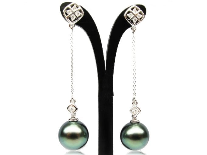 Madeline Tahitian Pearl and Diamond Earrings