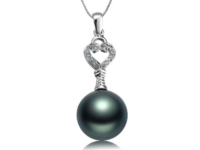 Cultured Black Tahitian Pearl and Diamond Pendant