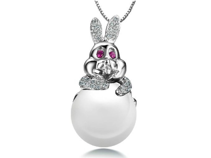 Rabbit Akoya Pearl and Diamond Pendant