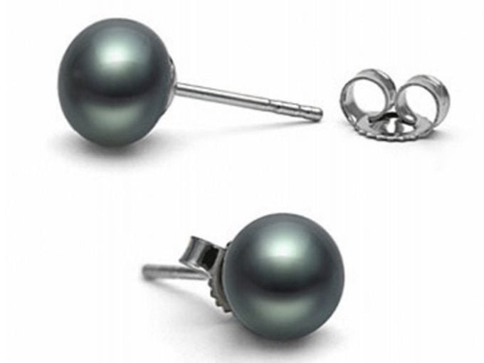 Black Freshwater Pearl Stud Earrings 8-9 mm AA+