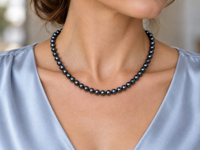 6-6.5 mm Black Akoya Pearl Necklace AA+/AAA