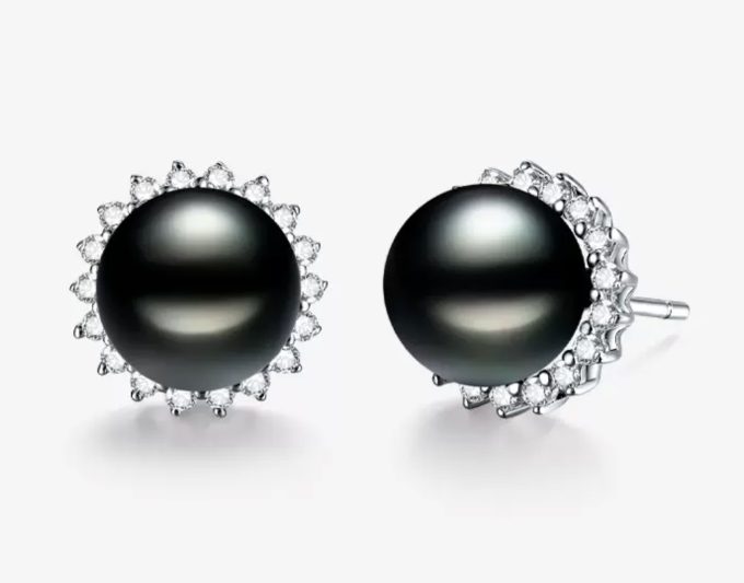 14K Gold Tahitian Pearl and Diamond Cliff Earrings