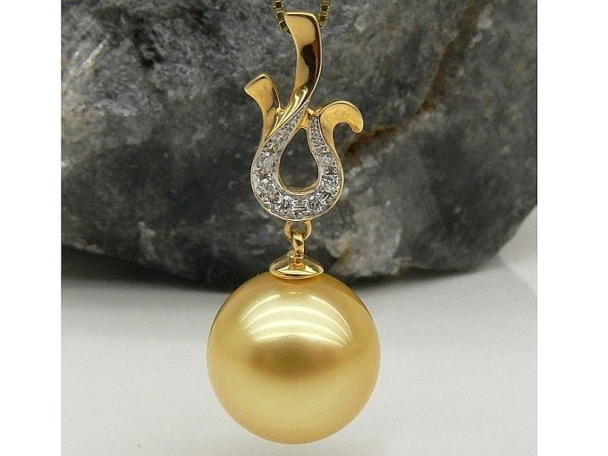 Amber South Sea Pearl and Diamond Pendant