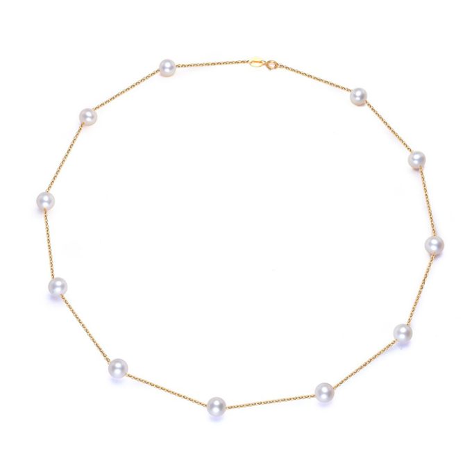 6-7 mm White Japanese Akoya Pearl Tin Cup Necklace